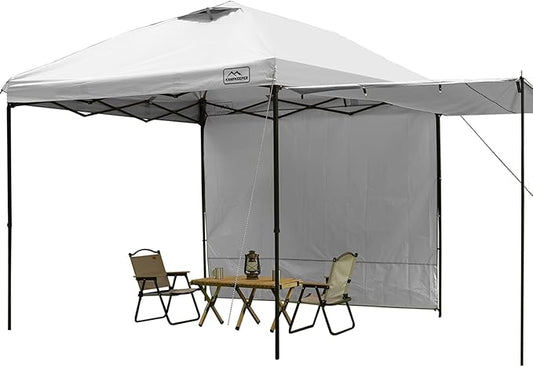 KAMPKEEPER 10x10 pop up Canopy Tent with 2 sidewalls Silver-Coated,Outdoor Canopy Tent for Parties with 2 Shelters,with 4 Poles, 4 Sandbags, 8 Ropes,12 Stakes,and 1 Roller Bags