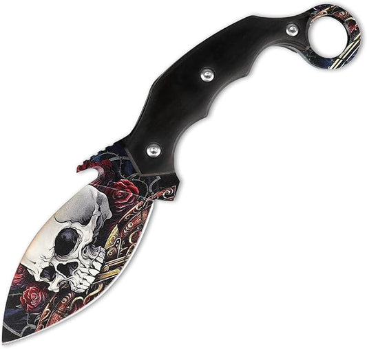 Fixed Blade, 8.7” Full Tang Tactical Knife with Leather Sheath, Ebony Wood Handle, Outdoor Survival, Camping, Hunting, 2024 Gift for man and women, SRB-C