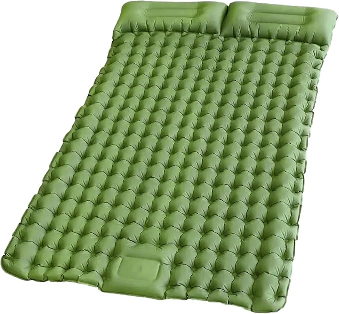 Double Sleeping Pad, Self-Inflating Sleeping Pad for Camping, Camping Sleeping Pad with Built-in Pump, 4" Extra Thickness Inflatable Sleeping Mat, Twin Air Mattress for Traveling (Green)