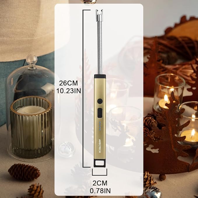 ARECTECH Lighter Candle Lighter Electric Lighter Rechargeable USB Arc Lighters for Candle Camping Cooking Fireworks Christmas Birthday Gifts with LED Light for Men Women Gold