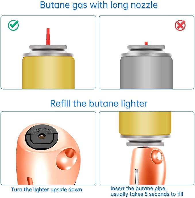 Butane Lighter Torch Long Lighter Jet Flame Windproof Lighter with Visual Fuel Window for Fireplace Kitchen Grill BBQ Camping, Orange (No Butane Included)