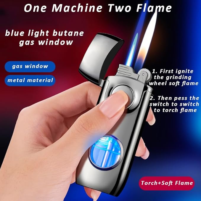 Lighter Jet Torch Lighter Soft Flame Lighter 2 in 1 Windproof Refillable Butane Lighter Good for Cigarette Cigar Candle Camping Hiking (Rainbow)