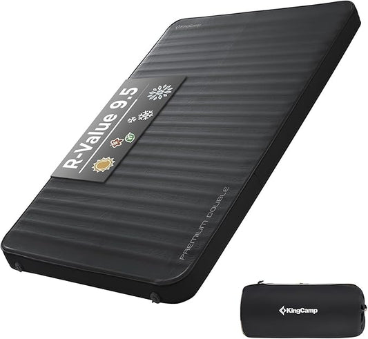 KingCamp Luxury 3D Double Self Inflating Sleeping Pad with 9.5 R Value, Camping Foam Air Mattress, Portable 3 Inch Large Thick for 2 Person, 79.1'' x 50.3'' x 3.0'', Black