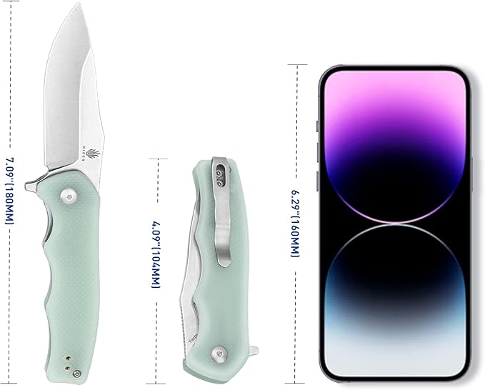 Kizer Yacht EDC Pocket Knife, 3 Inches Folding Knife with 9Cr18MoV Steel Blade, Jade Tactical Hunting Knife, Portable Survival Knife with G10 Handle with Clip, L3004A1