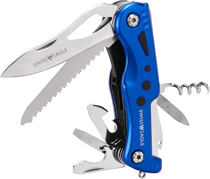 Swiss Eagle Folded 12 Functions Knife Blue