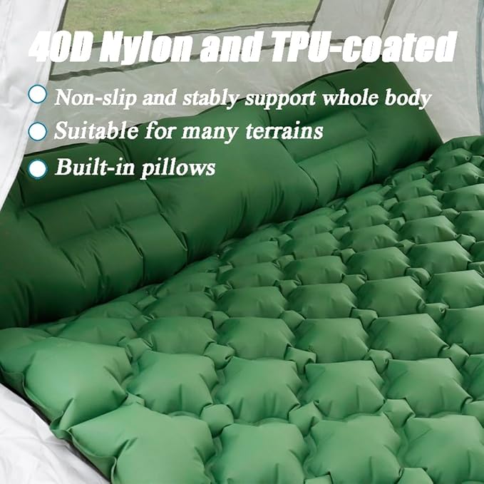 Sleeping Pad for Camping, Inflatable Sleeping Mat with Pillow, Camping Pad with Built-in Foot Pump, Lightweight Camping Mattress Pad for Car Camping, Backpacking, Tent and Hiking (Single (Green))