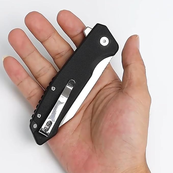Tactical Folding Pocket Knife 3.5" D2 Drop Blade G10 Handle W/Clip for Men Woman Outdoor EDC Fathers Day Gift