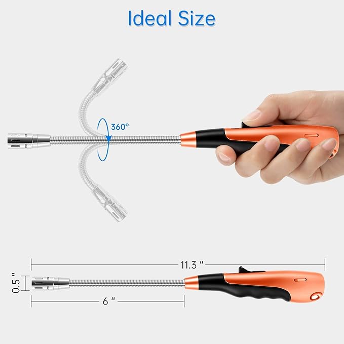 Butane Lighter Torch Long Lighter Jet Flame Windproof Lighter with Visual Fuel Window for Fireplace Kitchen Grill BBQ Camping, Orange (No Butane Included)