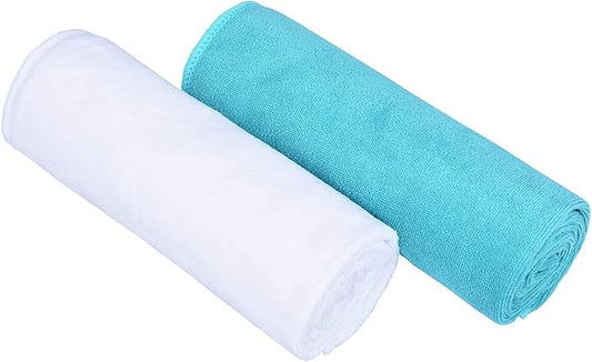 Home Gym Towel for Sweat Men Women Microfiber Yoga Towels Sports Towel Set Quick Dry Exercise Cycling Travel Camping Towel Fast Drying 2-Pack (White +Turquoise 2-Pack)