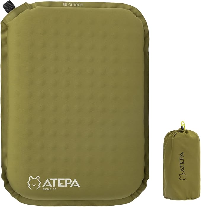 ATEPA Inflatable Seat Cushion Lightweight Self-Inflatable Memory Foam Seat Cushion for Stadium Airplane Trevel, Waterproof Portable Seat Cushion Best for Backpacking Camping Chair Pad, Olive Green
