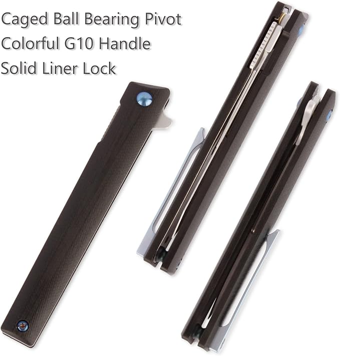 G37 Small Pocket Scalpel Knife, 10pcs #60 Replaceable Blades, Compact Slim Gentleman's Flipper Folding Scalpel EDC Utility Knives with Blue Titanium Pocket Clip (Black)