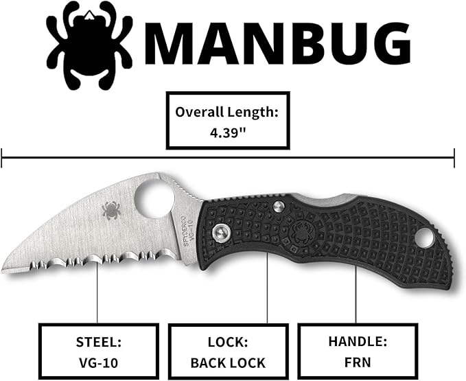 Spyderco Manbug Wharncliffe Lightweight Knife with VG-10 Stainless Steel Blade and FRN Handle - SpyderEgde - MBKWS