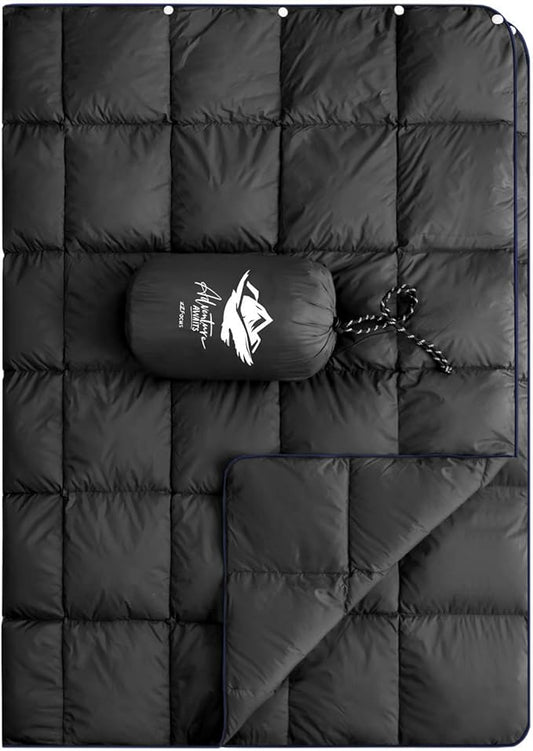 Mini Down Camping Blanket,Puffy Down Blanket Packable Lightweight Down Throw Quilt Water-Resistant Outdoor Travel Blanket for Camping,Hiking,Stadium,Picnic,Car 39x55''Black