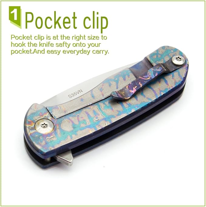 Outdoor Fast Opening Pocket Knife Small Size Folding Knife with 2.2" S35VN Blade EDC Tool Multipurpose Folding Knife Suitable for Self Defense/Home/Camping