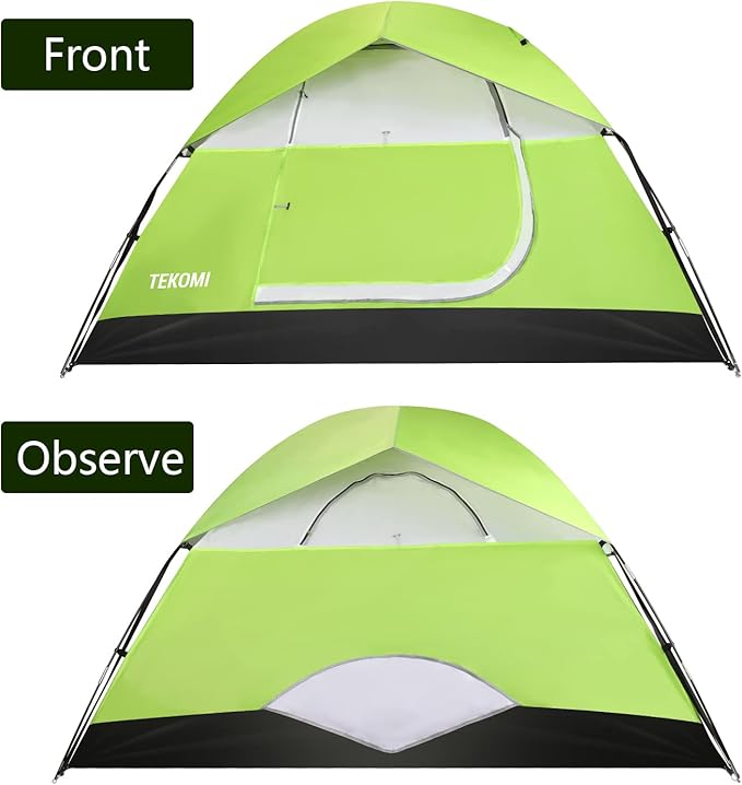 Camping Tent, TEKOMI Waterproof Family Dome Tent with Removable Rain Fly, Instant Cabin Tent for 60 Seconds Set Up, Advanced Venting Design, Fit Camp Backpacking Hiking Outdoor, Dark Green
