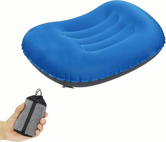 Portable Inflatable Neck Pillow for Outdoor Travel, Camping, Office Naps-Polyester ，Color Available-Simple and Comfortable (16.5 * 12.6 * 4.3in, Blue)