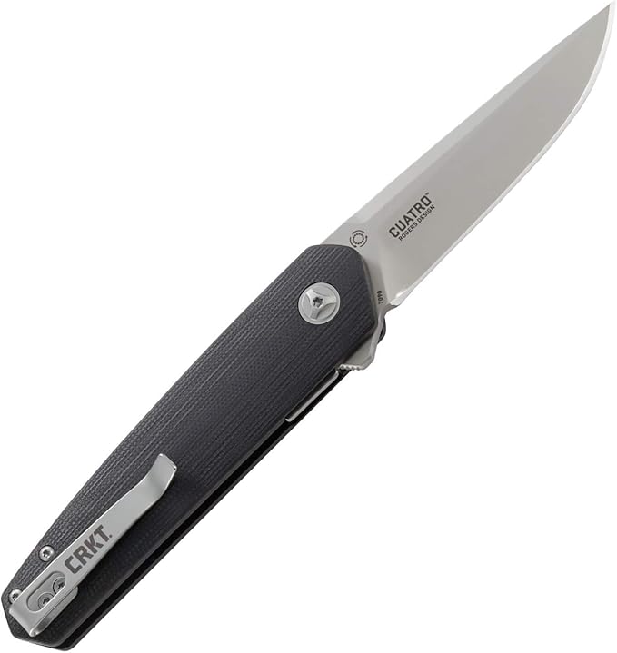 CRKT Cuatro Folding Carry Knife: Plain Edge Folder with Liner Lock - Everyday Carry Folded Knife with IKBS Ball Bearing Pivot System and G10 Handle 7090