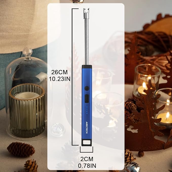 ARECTECH Lighter Candle Lighter Electric Lighter Rechargeable USB Arc Lighters for Candle Camping Fireworks Christmas Birthday Gifts with LED Light for Men Women Blue