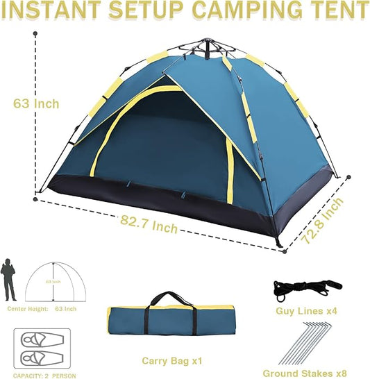Instant Pop-Up Camping Tent, 2/3 Person Tents for Camping, Automatic Quick Open, Waterproof Windproof Tents, Easy Setup for Outdoor, Beach, Hiking, Backpacking, Traveling