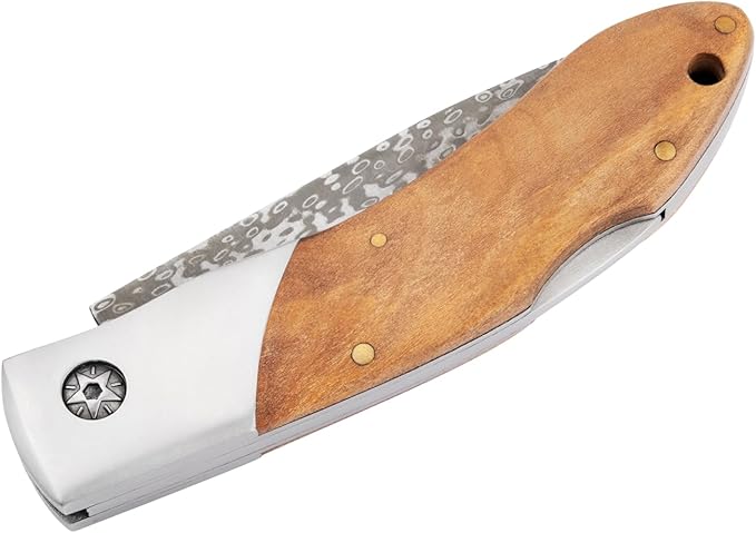 Boker Magnum 01RY818DAM Caveman Damascus Pocket Knife with 3 1/4 in. Damascus Steel Blade, Brown
