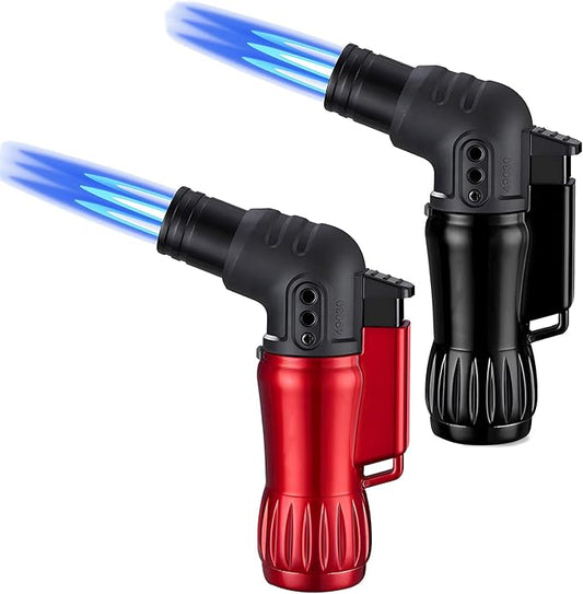 Lighter, 2pcs/Set Triple Jet Flame Torch Lighter,Bend Head Design Refillable Butane Gas Lighters, Jet 3 Flame Windproof Lighters for Candle,Indoor,Kitchen,Outdoor,Camping(without Butane)-Black+Red