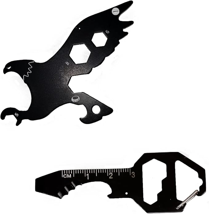 PMR-EXPORTS | Multitool Keychain (Eagle & Key) Two Pack Multitools Eagle Key Good for Adults Teens Men or Woman Multi-tool mechanic Unexpected defense against raiders stealers, Charcoal Gray, 5x5x.25