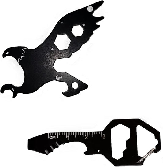 PMR-EXPORTS | Multitool Keychain (Eagle & Key) Two Pack Multitools Eagle Key Good for Adults Teens Men or Woman Multi-tool mechanic Unexpected defense against raiders stealers, Charcoal Gray, 5x5x.25
