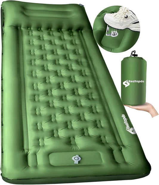 Sleeping Pad for Camping Extra Thick 5'' - Camping Sleeping Mat with Pillow, Self Inflating Camping Pad Built-in Foot Pump, Inflatable Mattress Camping Backpacking Hiking Traveling (Green)