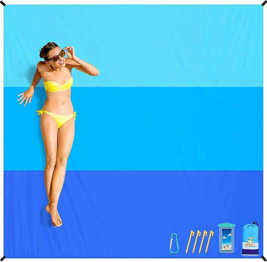 BYDOLL Beach Blanket Sandproof Waterproof 78''×81''1-4 Adults Compact Lightweight Oversized Beach Blanket Large Picnic Mat Beach Blanket for Travel Camping Hiking Picnic