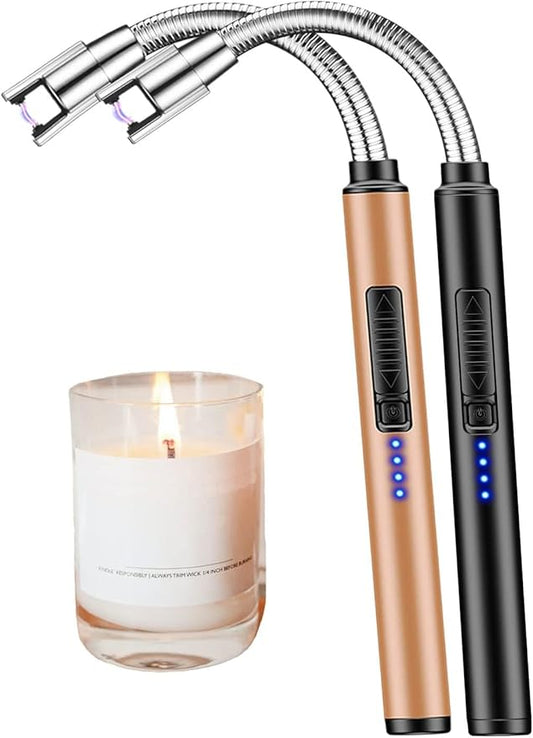 Candle Lighter 2 Pack USB Rechargeable Safety Arc Windproof Long Lighter for Candle Aromatherapy Camping Grill Family Home Use(Black&Rose Gold)