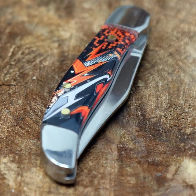 WHISKEY BENT HAT CO. Mini Hunter Folding Pocket Knife 2.75" Closed Length 440C Stainless Steel Blade (Orange Crush)