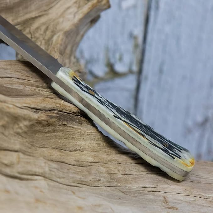 WHISKEY BENT HAT CO. Bullcutter 5 Fixed Blade 440C Stainless Steel 6.5" Blade w/Leather Sheath (Burnt Bone)