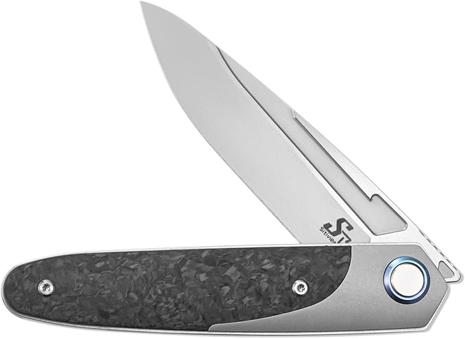 Sitivien ST992 Folding Pocket Knife,Handmade M390 Pearlescent Brushed Steel Blade,Titanium Carbon Fiber Handle EDC Tool Knife for Outdoor Camping,Hiking,Survival,Hunting(Gray) …
