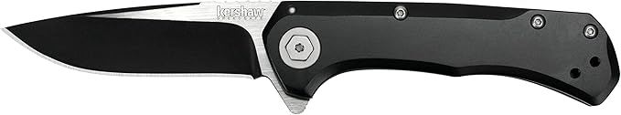 Kershaw Showtime Pocketknife, Black, 3" 8Cr13MoV Stainless Steel Drop Point Plain Edge Blade, One-Handed Assisted Flipper Opening EDC