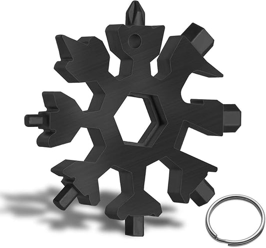 Snowflake multitool, Stainless Steel Snowflake tool multi, Portable Snowflake Tool Bottle Opener, Flat Phillips Screwdriver Kit all in one , gift for Christmas (Graceful Black)