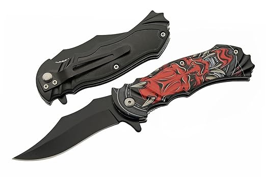 SZCO Supplies 8” Red Demon Assisted Open EDC Folding Knife With Pocket Clip