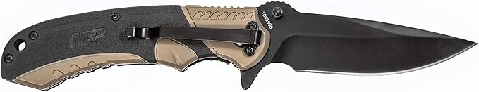 Smith & Wesson M&P M2.0 8.07in S.S Ultra-Glide Folding Knife w/3.5in Drop Point Blade and Aluminum/Nylon FDE Handle for Outdoor, Tactical, Survival and EDC