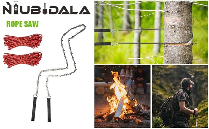 NIUBIDALA Rope Saw, High Reach Tree Limb Hand Chain Saw 53 Inch, 68 Sharp Teeth Blades on Both Sides,Narrow chain NOT stuck.