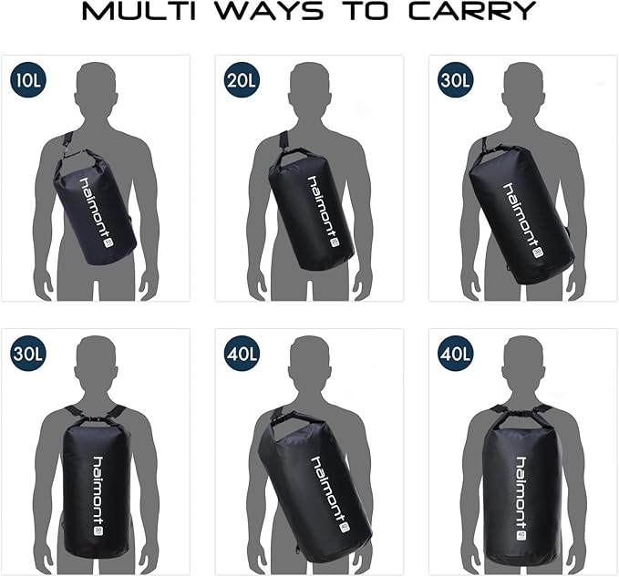 Haimont Waterproof Dry Bag Floating Dry Sack Roll Top Drybag Backpack for Kayaking, Rafting, Boating, Fishing with IPX8 Waterproof Phone Case, Black, 30L