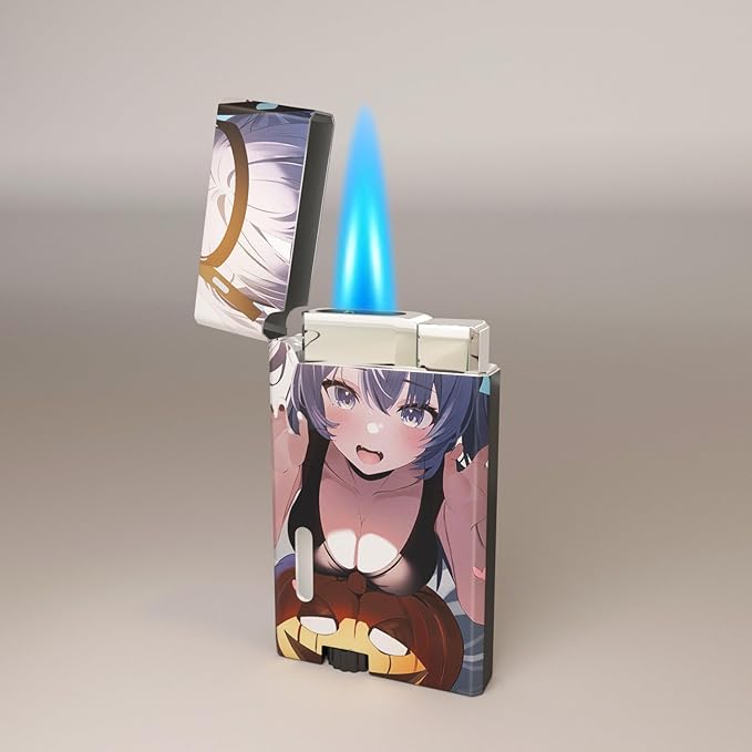 Anime Girl Windproof Butane Jet Torch Lighter,Funny Cool Lighters,Adjustable Jet Flame Torch,Refillable,Grill BBQ Candle Camping(Without Gas)