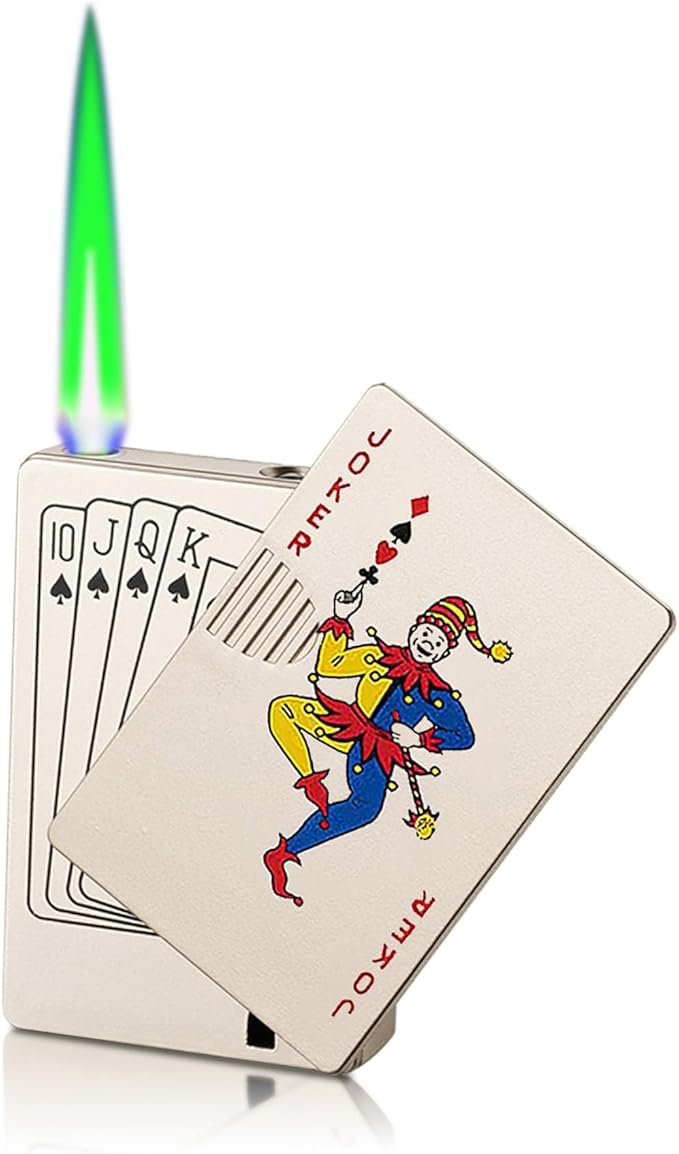 Jet Torch Lighter, Refillable Butane Playing Card Lighter, Exquisite Packaging, Windproof Lighters, Cool Lighter for Men, Candle, Camping, Birthday. (Butane Not Included) (1, Gold Joker)