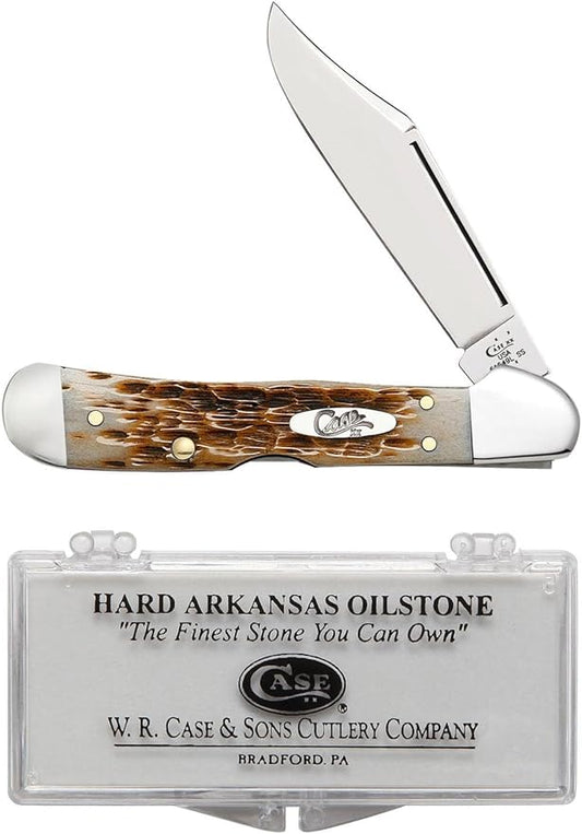 Case XX WR Pocket Knife Mini Copperlock Amber Jig Bone W/Sharpening Stone (61749 L SS) - Length Closed: 3 5/8 Inches