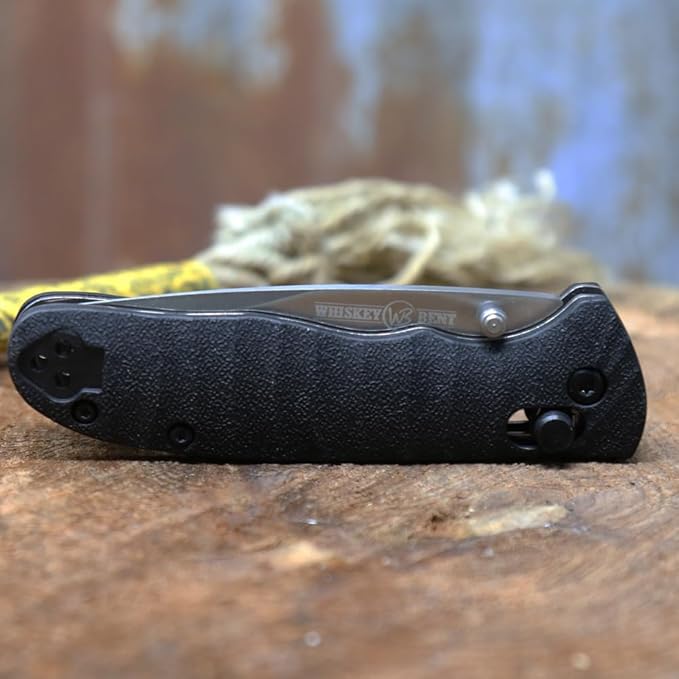 WHISKEY BENT HAT CO. Catch Pin Lock Folding Pocket Knife w/Clip Drop Point Blade Thumbstud Opening 440C Stainless Steel (Raven, 3.75" - Closed Length)