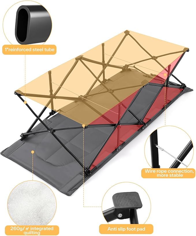 Sportneer Camping Cots for Adults, Sleeping Cot with Cushion Max Load 450 LBS Heavy Duty Folding Camping Sleeping Cot with Padded for Camping Tent Office Sleep Over (Grey, 79" Lx31 Wx20 H)
