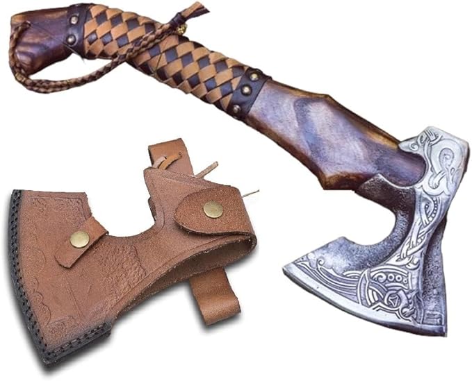 Valhala 19" Custom Gift Hand Forged Viking Axe- Carbon Steel Camping Axe with Rose Wood Shaft - Viking Gifts for Men, Bearded Camping Axe (VALHALA 19)