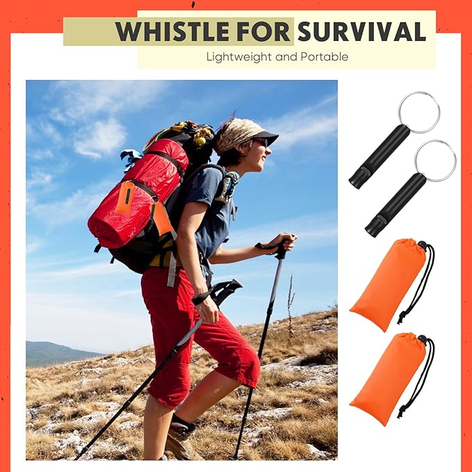 Qunclay 6 Set Emergency Sleeping Bag Portable Bivy Sack with Whistles Thermal Waterproof Survival Bag Foldable Lightweight Emergency Supplies for Outdoor Travel Camping Hiking