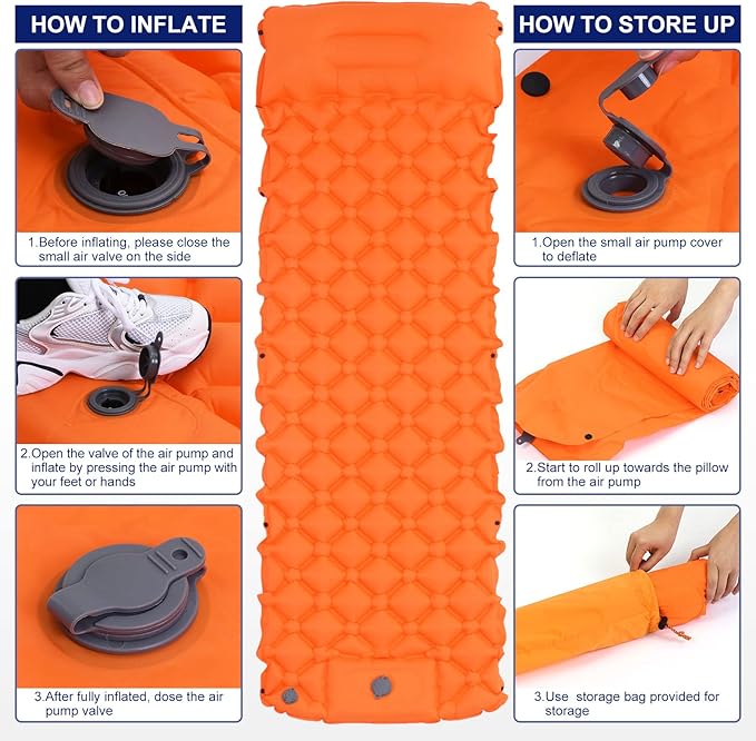 PATIKIL Sleeping Pad for Camping 76''x24'' Ultralight Inflatable Waterproof Sleeping Mat with Pillow Built-in Pump for Backpacking Hiking Traveling, Orange