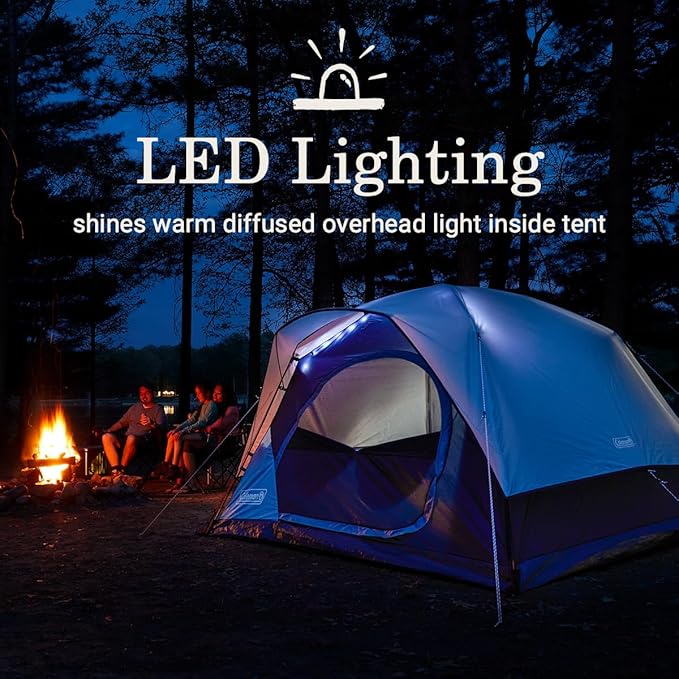 Coleman Skydome Tent with LED Lights & 5-Minute Setup, Weatherproof 4-Person Tent with Overhead Lighting, Made of PFAS-Free Materials