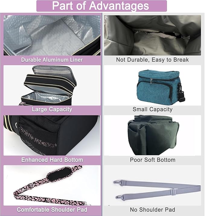 HSHRISH Expandable Lunch Box for Women, Double Deck Large Insulated Lunch Bag Women Leakproof Durable Lunch Cooler Tote Bag, Lightweight Cute Lunchbox for Work Outdoor Travel, Black