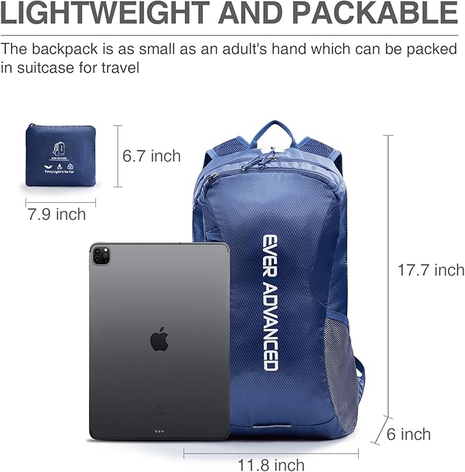 EVER ADVANCED 20L Lightweight Packable Hiking Backpack, Small Travel Water Resistant Collapsible Daypack for Men Women Camping Outdoor Navy